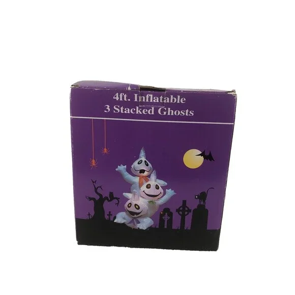 New Halloween 4' Airblown Inflatable 3 Stacked White Ghosts - Picture 1 of 3